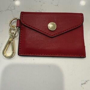 London Fog Red Leather Keychain Card Holder Wallet w/ Gold Hardware